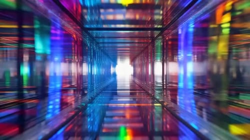 Vibrant Neon Futuristic Glass Tunnel 4K Loop Animation Refle