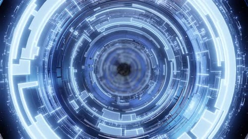 Futuristic Digital Tunnel with Circular Blue Lights