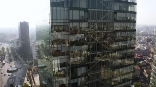 Glass Windows on Stories of Tall High Rise Skyscraper Building, Aerial
