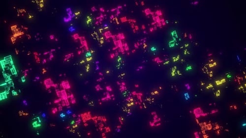 Abstract Neon Glowing Digital Data Particles Background Loop