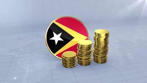 Timor Leste Flag With Plain Gold Coins Tower