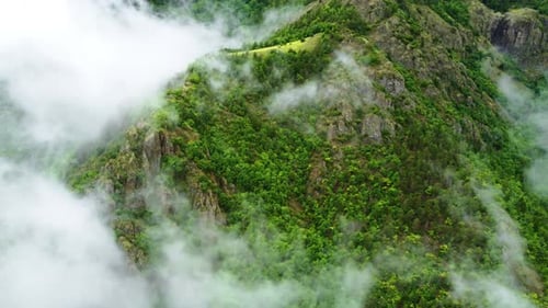 Aerial View Over the Mountain Green Forest Covered in Fog Outdoor Summer Travel Concept Untouched