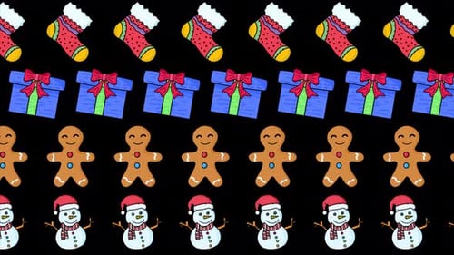 Christmas Elements Animated Pattern On Alpha Channel 4K