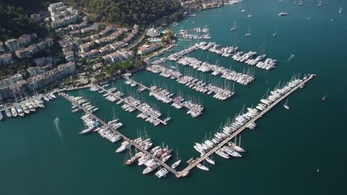 Awesome aerial view of Fethiye Marina in Turkey