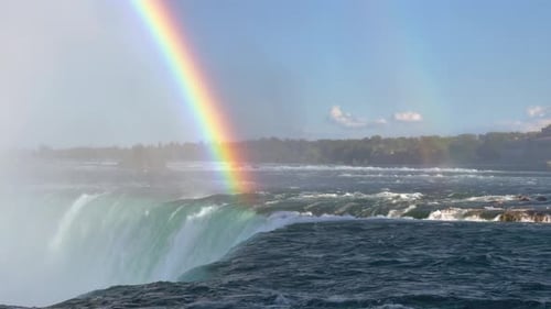 Rainbow closeup at Niagara Falls, Toronto, Canada.