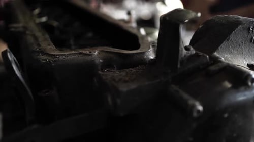 Working on a large engine close up