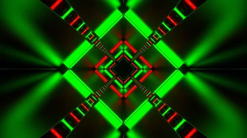 Red And Green Pulsing Neon Lamp Tunnel Background Vj Loop In 4K