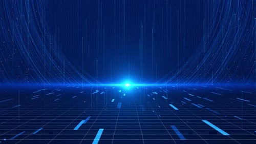 Futuristic Blue Grid and Data Lines Background Loop