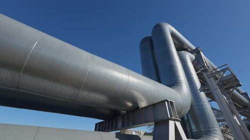 GAS Industrial Pipe Overview Steel Infrastructure with Reflective Finishing Shine