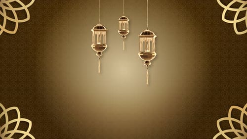 Ramadan Greeting Design Concept with Hanging Islamic Candle or Lantern or Lamp and Mosque