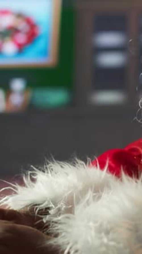 Santa Typing on Computer at Desk Close Up