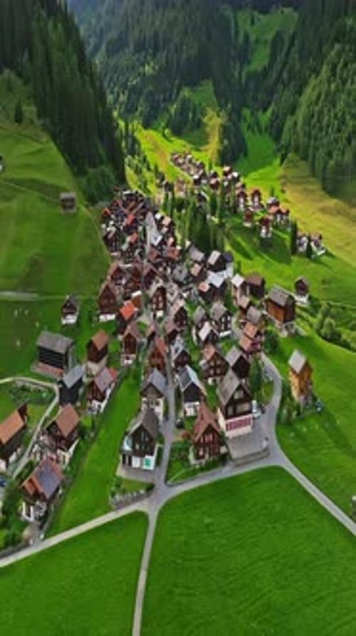 Aerial View of the Beautiful Swiss Nature and Village in Switzerland Idyllic Mountain Landscape in
