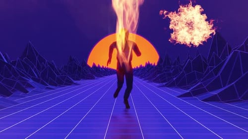 Running Cyberpunk Guy On Fire VJ Loop
