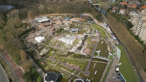 Drone View of Madurodam Miniature Park in The Hague, Netherlands