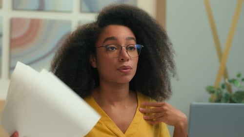 African American Businesswoman Woman Female Business Girl Sweaty Office Worker Computer Work Tired
