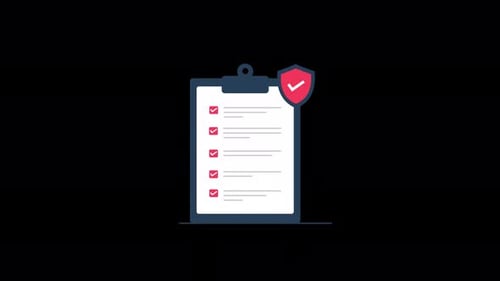 Animated Flat Design Checklist with Security Shield Icon