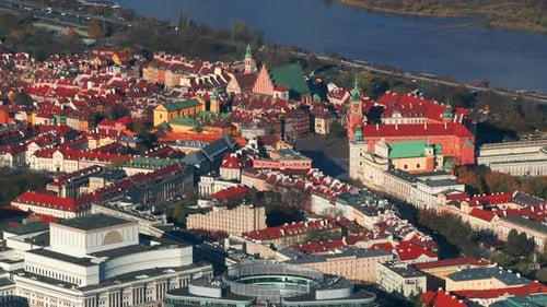 Tight aerial shot of The Royal Castle in Warsaw