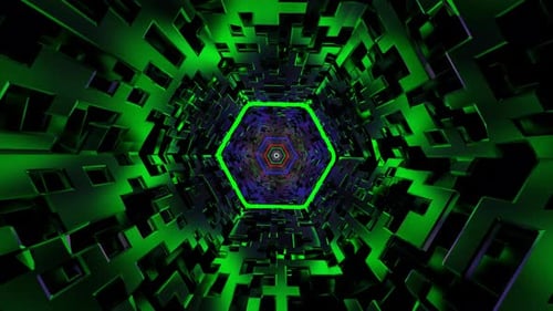 Seamless loop sci-fi bright glowing neon technology tunnel.