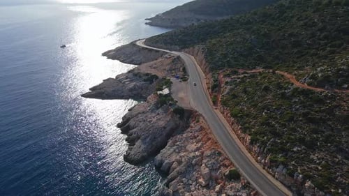Aerial Landscape of Mediterranean Sea Coastline and Coastal Highway in Antalya