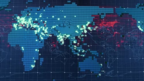 Futuristic Digital World Map with Global Data Display