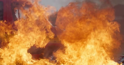 Flames Engulf Fire Truck During Emergency