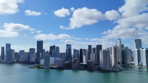 Aerial Drone Video Flying Over Miami Downtown Skyline