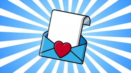 Animated Love Letter with Heart Icon on Rotating Radial Background