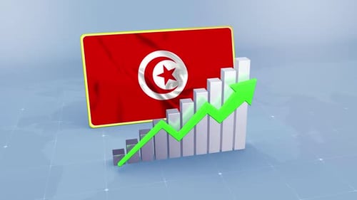 Tunisia Flag with Graph and Green Arrow Increasing Values