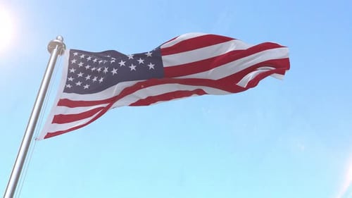 Realistic Waving American Flag Seamless Loop Against Blue Sky