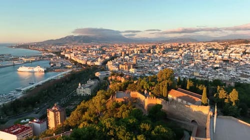 Fly Over Castillo De Gibralfaro Fortress Malaga Spain