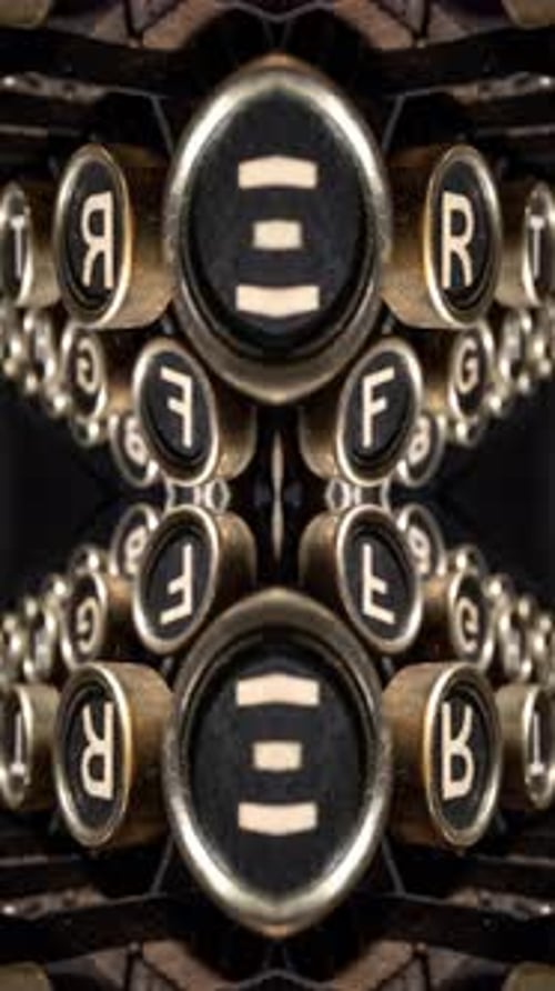 Abstract Typewriter Keys Kaleidoscopic Pattern on Black