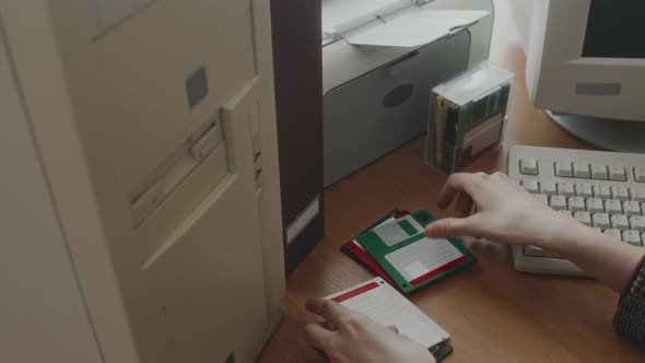 Choosing Right Floppy Disk and Inserting into Computer in Office ...