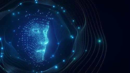 Artificial Intelligence Digital face with big data circle