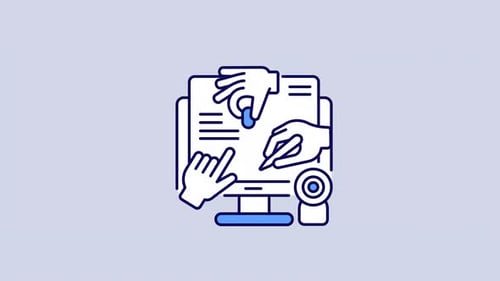 Flat Design Animation of Hands Interacting with Digital Document
