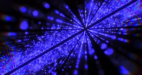 Bright glowing blue beautiful laser lines from dots and particles with blur effect background space
