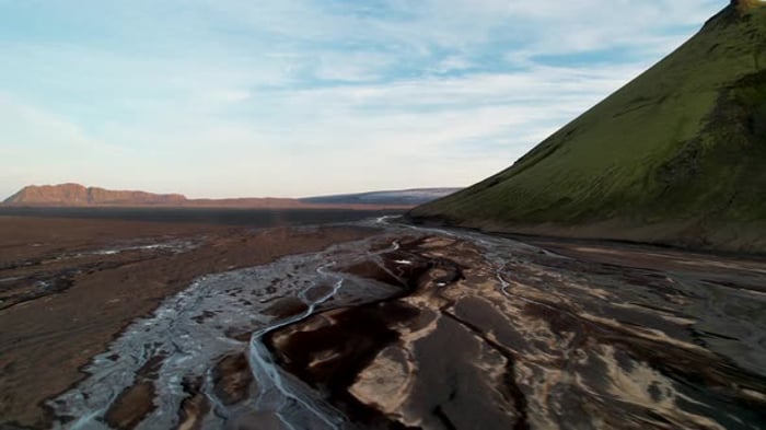 Aerial View Of Maelifell Volcano And Icelandic Landscape At Sunset aerial-view-of-maelifell-volcano-and-icelandic-landscape-at-sunset