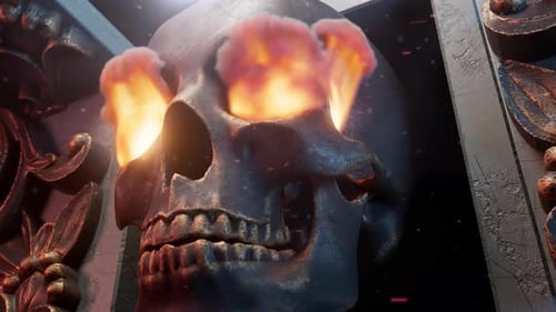 Ominous Burning Skull Logo Reveal with Smoke and Fire