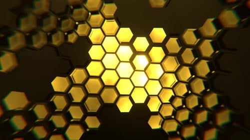 Yellow Cyber Abstraction With Hexagons Background Vj Loop In 4K