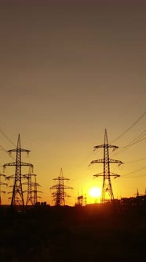 High voltage tower. High voltage electric tower line. Vertical video