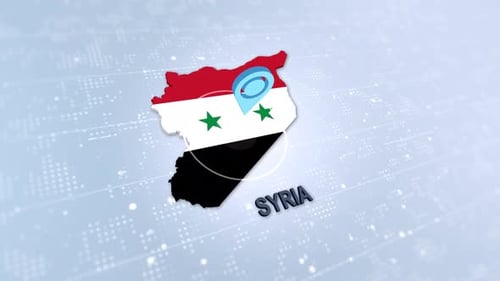 Syria Country Map Flag Reveal with Location Pin