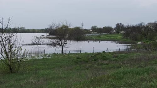 Flooding of Private Houses in Village Overflowing with Water Natural Disasters
