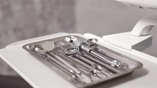 Dental Instruments on a Tray in Dentist Office