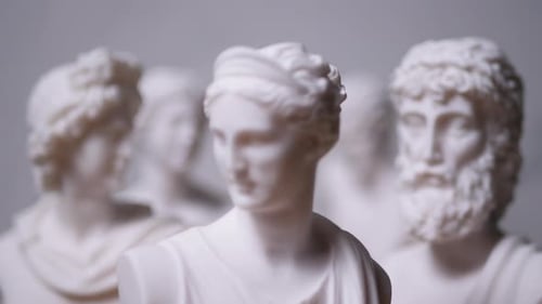 Smooth Tracking Shot of Classical Marble Busts