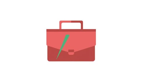Flat Design Business Briefcase with Upward Growth Arrow Animation