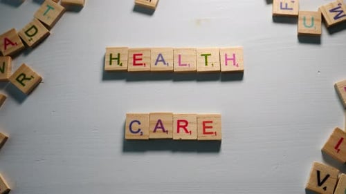 Health Care Message Spelled with Letter Tiles