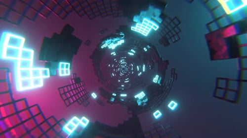 Cyan And Pink Sci Fi Tunnel Elements Neon Grid Background VJ Loop l 4K