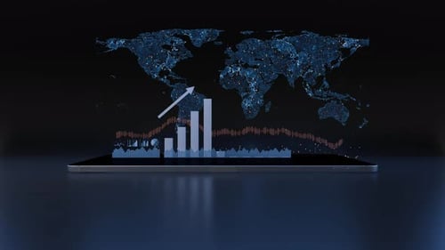Futuristic Global Business Data Growth on Tablet
