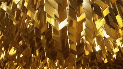 Abstraktes goldenes rechteckiges geometrisches Skalenmuster in 3D