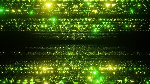 Green triangular particles awards overlay loop background 3d render. The luxurious yellow particle