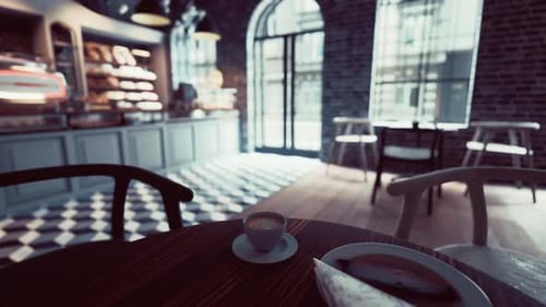 Modern Cafe Table With Cup of Coffee